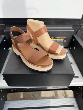 Sorel Brown Leather Platform Slingback Sandals